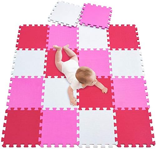 meiqicool Non-Toxic Baby Play Mat for Infants Tummy Time and Activity. 55.9" x 44.9" (Pink/White/Red) 101103109