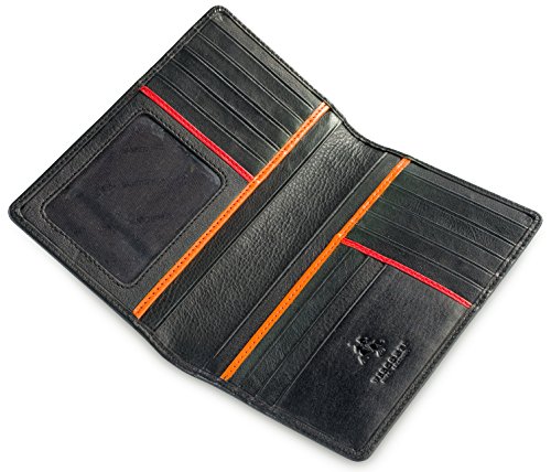 Visconti Jaws BD12 Black Leather Tall Checkbook Wallet 4" x 6.5" (Black / Red Multi)