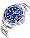 REGINALD Men's Luminous Watch Rotatable Bezel Sapphire Glass Blue Dial Stainless Steel Quartz Watches 40M