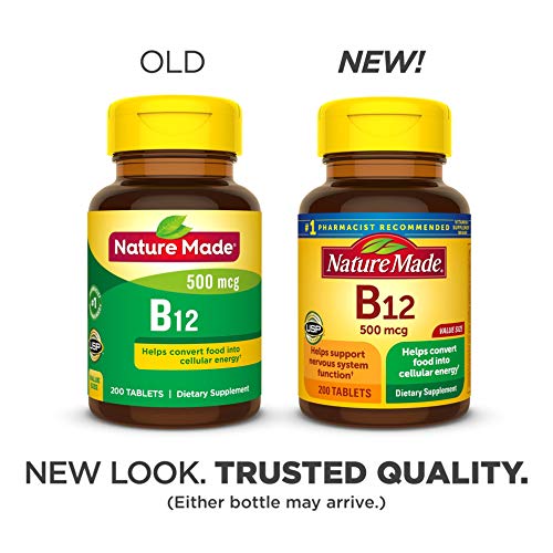 Nature Made Vitamin B12 500 mcg Tablets, 200 Count for Metabolic Health