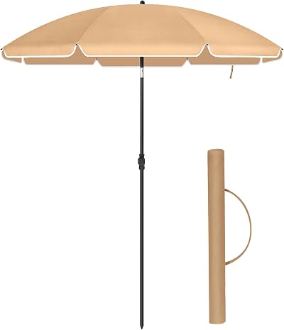 SONGMICS Parasol 160 cm UPF 50+ Beach Umbrella Taupe GPU60BR