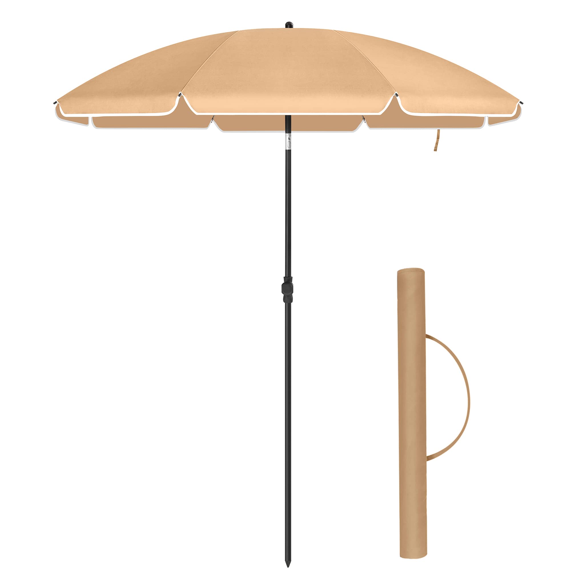 SONGMICS Parasol 160 cm, Sun Protection, UPF 50+, Beach Umbrella, 30° Bendable, Height Adjustable, with Carry Bag, for Balcony, Garden, Patio, Beach, without Stand, Taupe GPU60BR