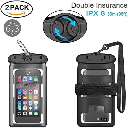 Waterproof Phone Case, Underwater Cover Full Protection Touch Sensitive &amp; Clear Screen Universal Shockproof Waterproof Dry Bag Pouch Iphone 7 6 6S Plus SE Outdoor Straps (Up To 6.3" Diagonal 2 PACK)