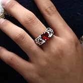 925 Sterling Silver Heart Shaped Ruby Ring Fashion Exquisite Hollow Out Design Hexagonal Red Heart Cut Gemstone Women's Elegant Banquet Jewelry-Making-Patterns