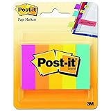 Post-it Page Markers, Assorted Fluorescent Colors , 1/2 in x 1 3/4 in, Assorted Fluorescent Colors , 100 Sheets/Pad, 4 Packs of 5 Pads/Pack (670-5AN-4)
