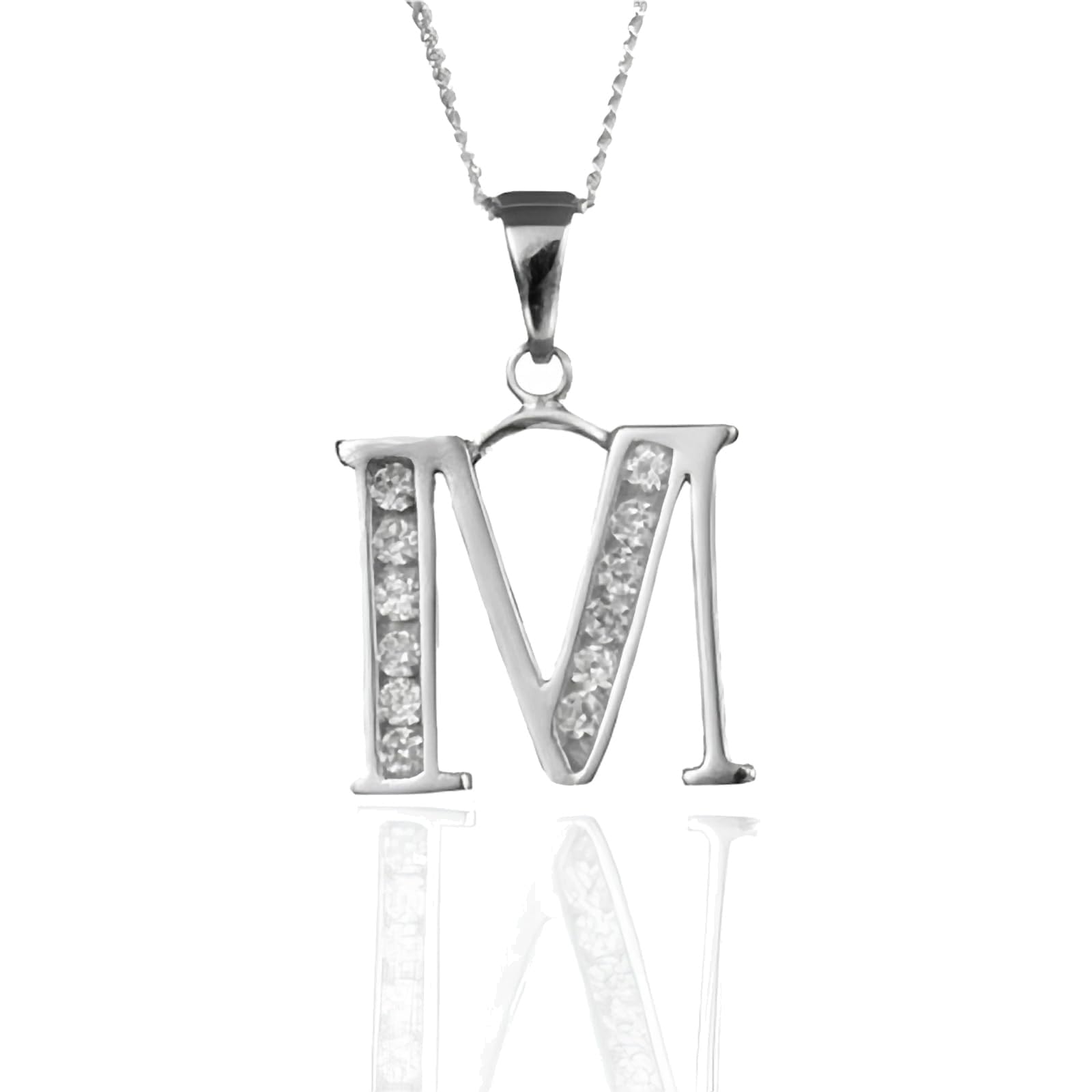 Designer Inspirations Boutique Alphabet/Initial Letter M Sterling Silver Pendant Necklace With Sparkly CZ Stones - On 18" Inch/46cm Chain — image 1