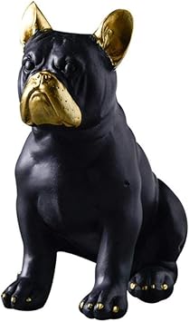 ZTIANEF Estatuas para Jardín Oro Negro Bulldog Escultura Resina Adorno