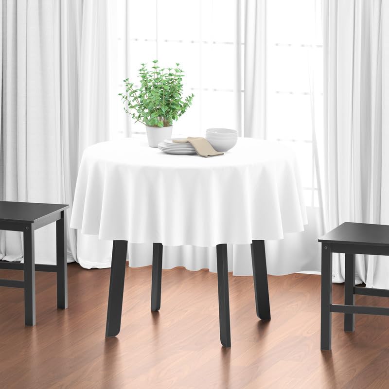 Encasa XO Dining Table Cover | 56 in-Round Cotton Canvas Round Tablecloth | Machine Washable, White Table Cloth for Indoor & Outdoor Dining, Durable, Easy-Care | Suitable for Any Occasion