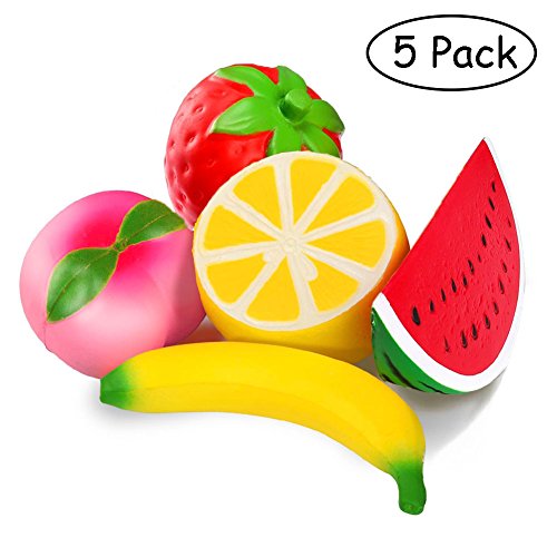 5pcs Jumbo Squishies Slow Rising Strawberry Watermelon Banana Peach Lemon Fruit Squishies Kawaii Scented Charms Hand Wrist Toys