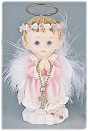 Pink Angel Favors with Feathered Wings Holding a Cross - Set of 10 Angels