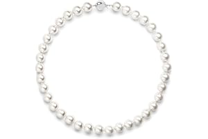 KEZEF Pearl Necklaces for Women - Simulated Faux Cream White Pearl Necklace 16" - 20" - Hand Knotted Strand - Pearl Sizes 8mm - 14mm - Pearl Choker Necklace - Jewelry Gifts for Girls and Men