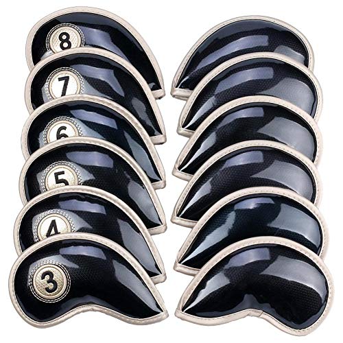 Winter-snow 12 Pcs Golf Iron Head Covers,PU Irons Cover Putter Cover Waterproof Golf Club Head Cover Set