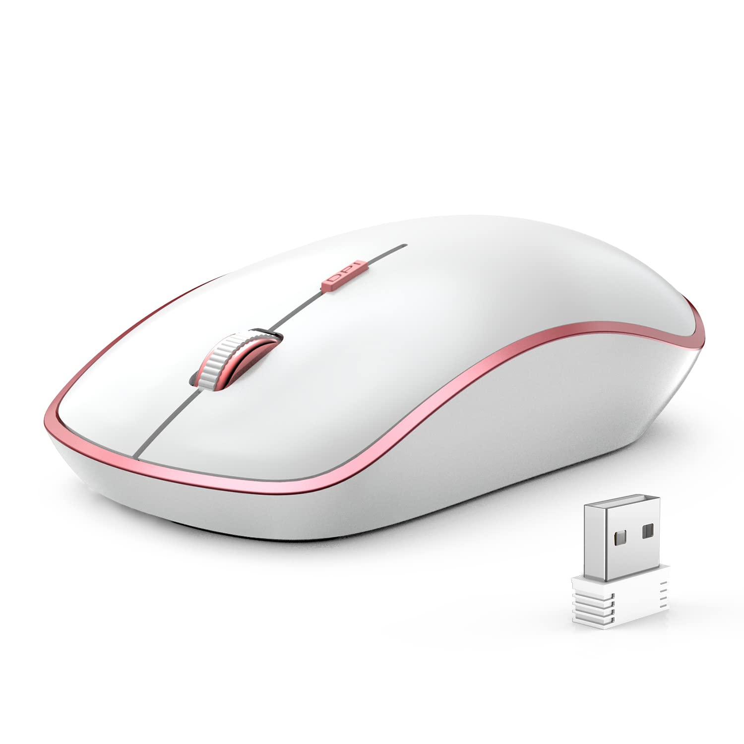 Photo 1 of JOYACCESS Wireless Mouse for Laptop - Ultra Thin, Silent, 2400 DPI Portable Optical Mouse for Laptop,Computer,MacBook,Windows, Chromebook, PC (White + Pink)