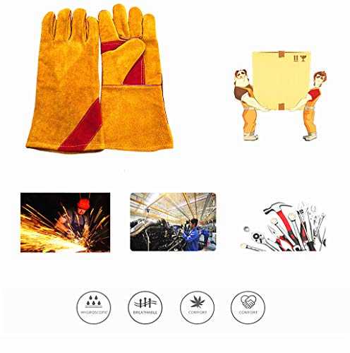 Work Gloves Leather Gardening Glove (1 Pair) 14 inch for Men Women Cowhide Reinforced Protection Padding Palm Animal Handling Bite Proof Dog Cat Scratch（Brown）