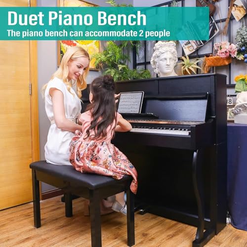 Wooden Piano Bench with Padded Cushion, Duet Piano Chair with Seat Storage Compartment, Piano Stool Seat for Music Books, Black 73 * 32 * 45Cm