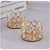 Gold Crystal Tea Light Candle Holders,2 pcs | Finished with nickel plating, die-casting, grinding, electroplating，Suit for tealights and LED flameless lights