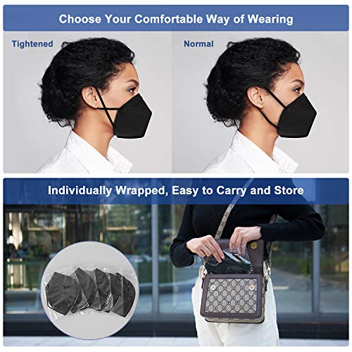 KN95 Face Mask 60 Pack, BLScode Black KN95 Mask Individually Wrapped, 5
