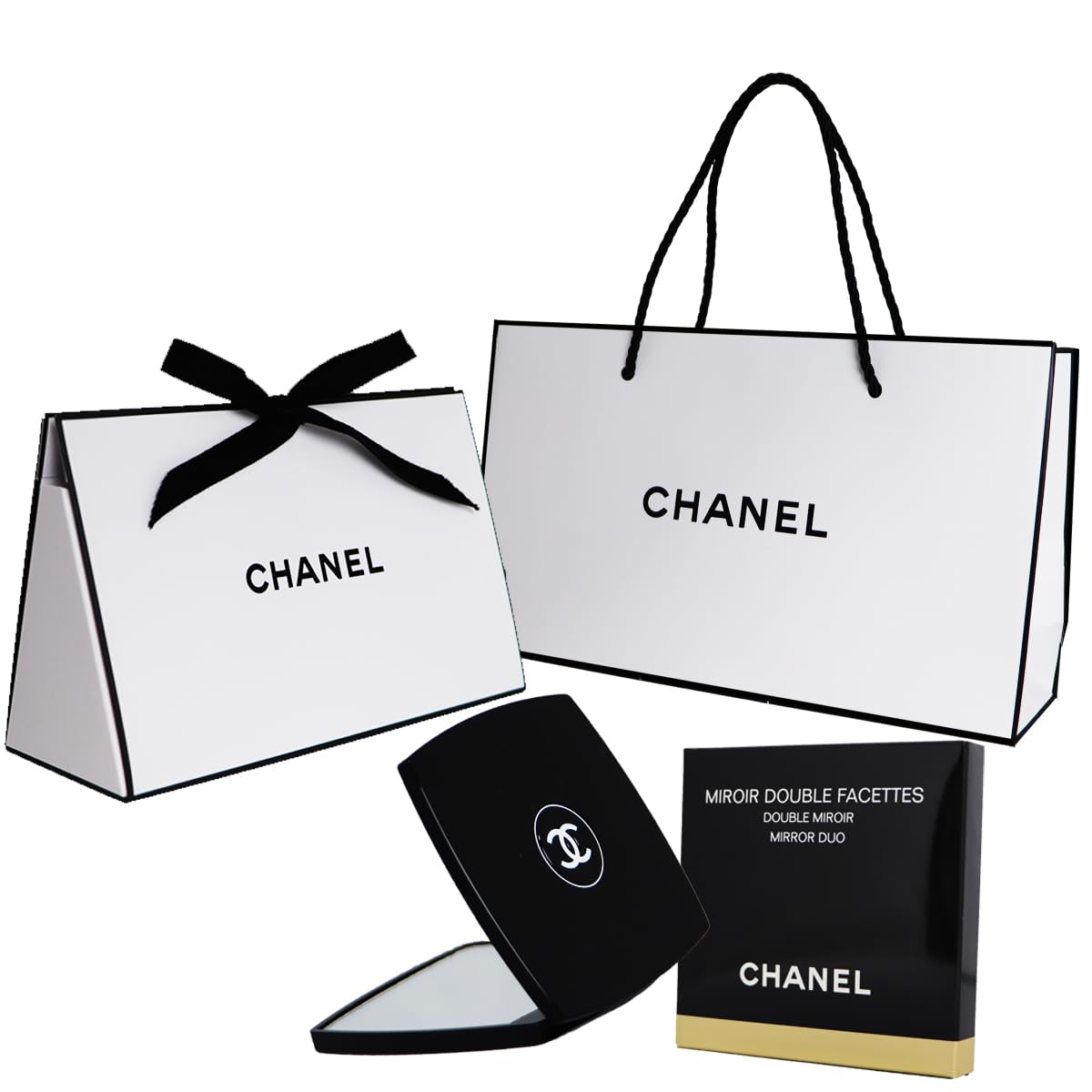 [Set Item] Gift Wrapped, CHANEL Domestic Authentic Double Compact Mirror, MIROIR DOUBLE FACETTES MIROIR DOUBLE FACETTES Facet, Includes Chanel Shop Bag