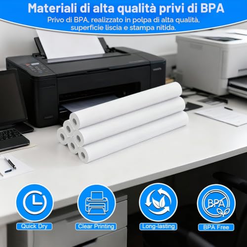 (6 Rolls) A4 Thermal Printer Paper, Foldable Thermal Paper, Compatible with Most Thermal Printers, BPA-Free, Suitable for Documents, Websites and Photos