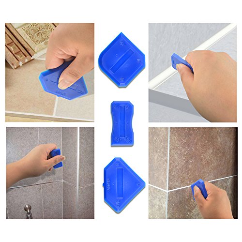 Aboat 4 Pieces Caulking Tool Sealant Tool Silicone Tool Kit for Bathroom Kitchen Room and Frames Sealant Seals, Black and Blue
