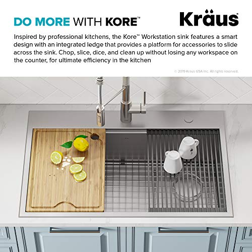 KRAUS Kore Workstation 33” x 22” DropIn or Undermount 16 Gauge Single