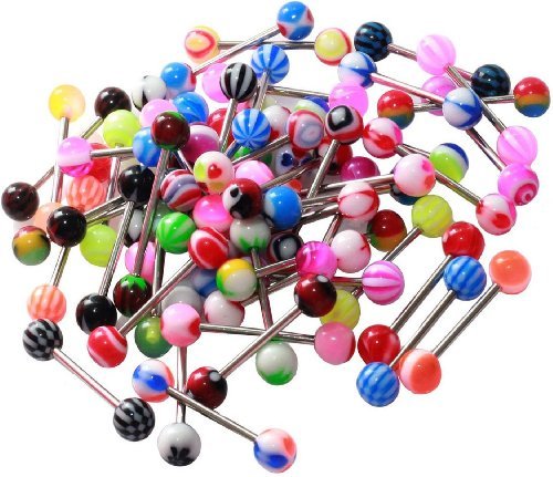 BodyJ4You Tongue Ring Assorted Lot of 20 Surgical Steel Piercing Barbells 14 Gauge No Duplicates (20 Pieces)