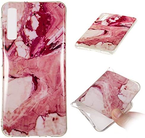 QFUN for Samsung Galaxy A7 2018 (A750) Marble Case with Screen Protector,Unique Pattern Design Skin Ultra Thin Slim Fit Soft Gel Silicone Case, Shockproof Anti-Scratch Protective Cover - Red Texture