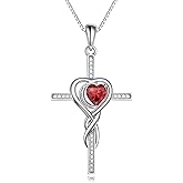 TOUPOP Birthstone Cross Necklace 925 Sterling Silver Heart Cross Necklace Love Infinity Jewelry Birthday Christmas Gifts for Women Her Girlfriend Wife