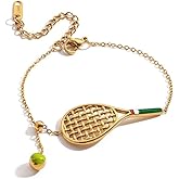 Kokoma Tennis Racket Bracelet for Women Tennis Charm Link Chain Adjustable Stainless Steel Sport Bracelet Fashion Athletic Accessories Jewelry for Sports Lover