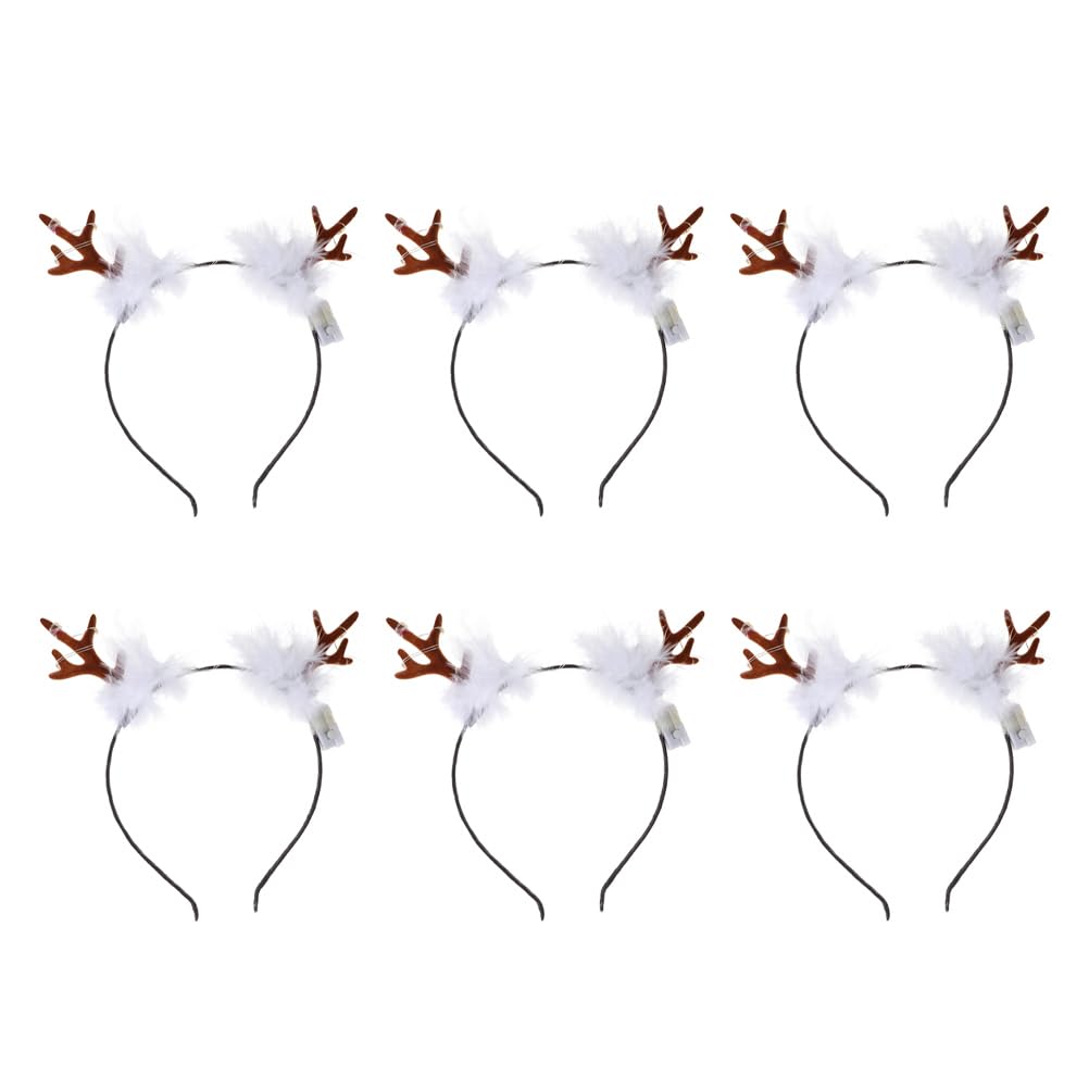 FRCOLOR Light Up Reindeer Headbands, 6pcs Antlers Headband with LED Lights Holiday Headbands Reindeer Antler Hairband