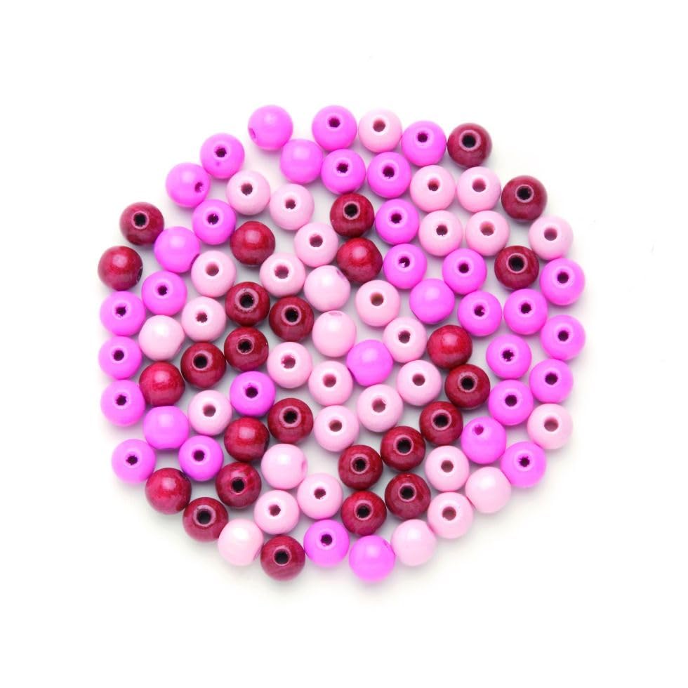 Glorex Wood Bead 80ST Mix, Pink, 11 X 8.5 X 1 cm