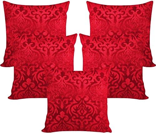 Czar Home Velvet Red Cushion Cover (16x16-inch) - Set of 5