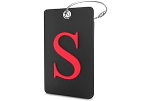 Shacke Luggage Tag Initial - Fully Bendable Tag w/Stainless Steel Loop - Black (Letter S)
