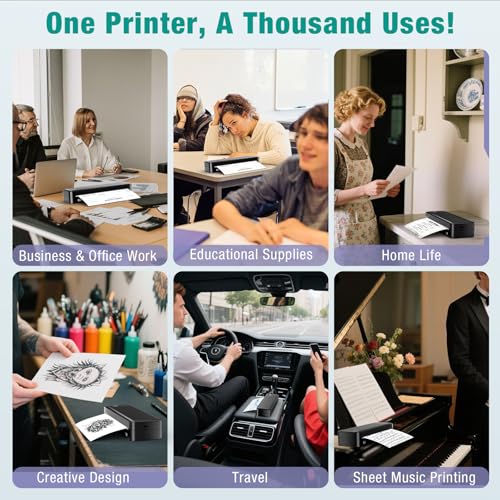 Portable Printer Wireless for Travel, Inkless Thermal Printer Supports 8.5 x 11 Inch Thermal Paper, Bluetooth Compatible with iOS, Android, Laptop Includes 2 Rolls & 10 Sheets of Paper Kit