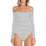 Cheapcotton Women's Black Stripe Shoulderless Leotard (XL)