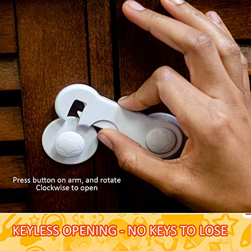 Cabinet Locks Child Safety Latch - Pack of 10 Baby Proof Cabinet Latches - C hildproof Sliding Adhesive Lock for Cupboards, Cabinets, Sliding Doors, Drawers or Many Other Furniture & Appliances - Thumbnail 4