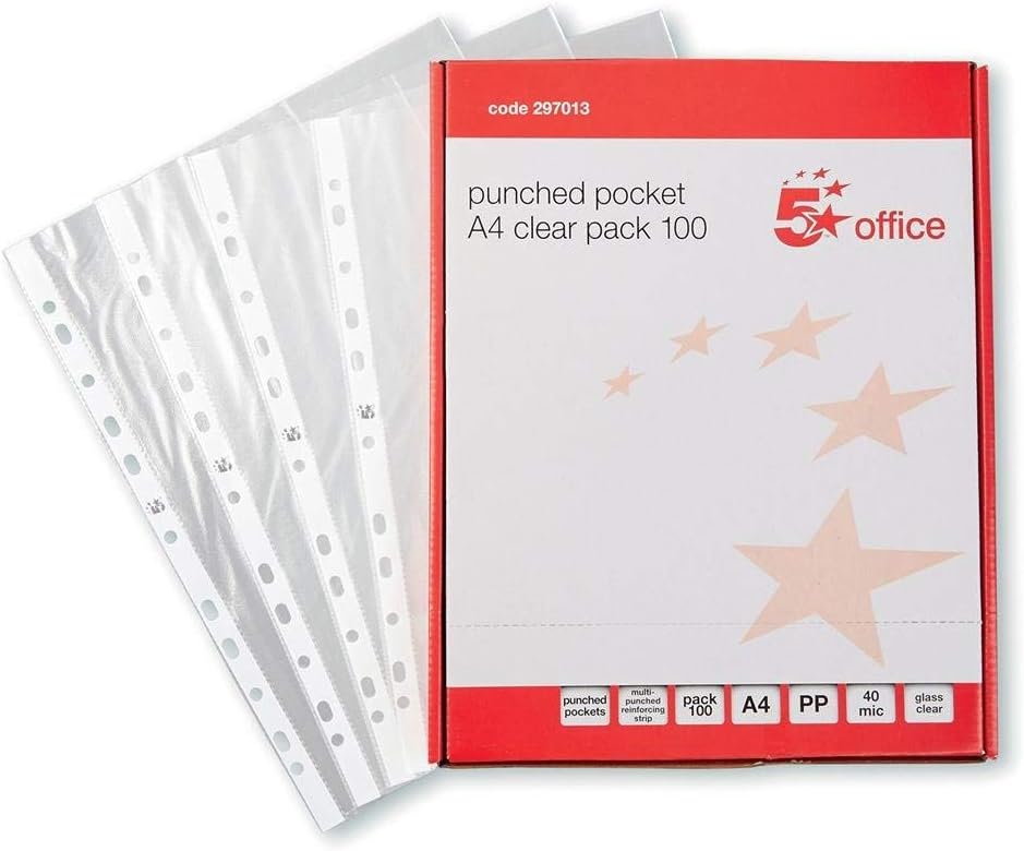 5 Star Office Punched Pocket Polypropylene Top Opening 50 Micron