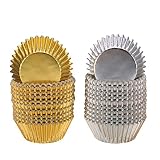 Sumind Foil Metallic Cupcake Case Liners Muffin Paper Baking Cups (Gold and Sliver, 200 Pieces)
