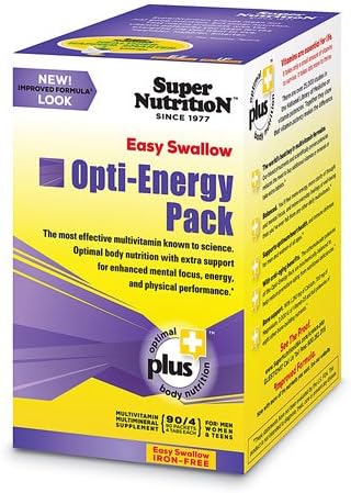 Super Nutrition Easy Swallow Opti-Energy Pack Iron Free -- 90 Packets (4 tablets each) of Vegetarian Food-Based Tablets - 3PC