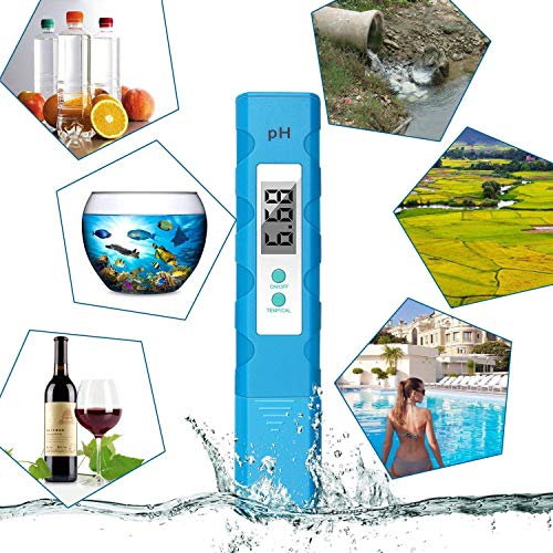 Digital PH Meter, Cakie PH Meter 0.01 PH High Accuracy Water Quality Tester 0-14 PH Measurement Range Household Drinking, Pool Aquarium Water PH Tester Design ATC (NewBlue)
