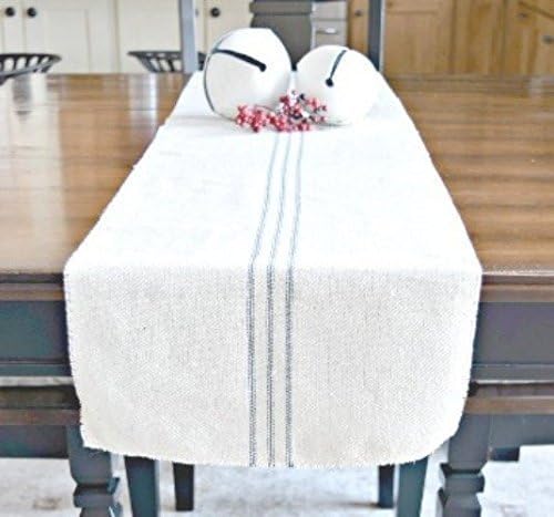 French Farmhouse table runner grain sack fabric Blue woven 9-stripe several sizes available