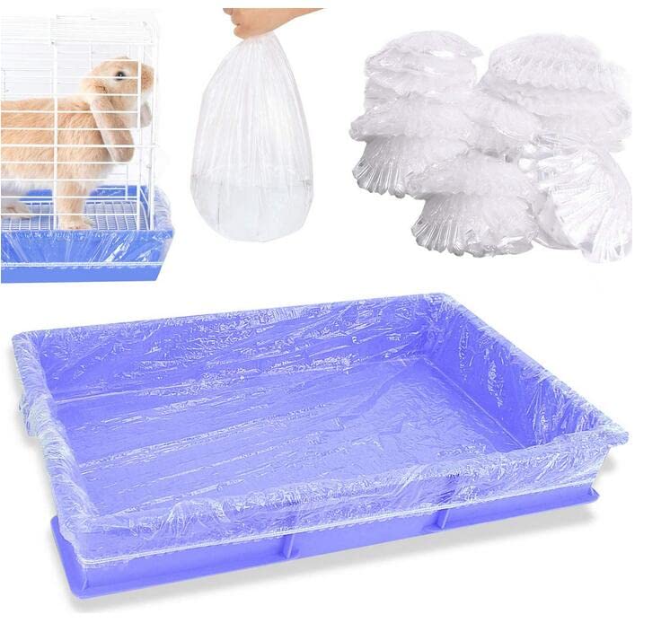 MoYouno 30 pcs Disposable Rabbit Cage Liners，Clear Plastic Small Animals Cage Liner Bag Litter Toilet Film，Easy Cleaning Leakproof Cage Accessories， for Bunny Hamster Totoro etc Small Animals (L)