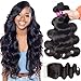 Recool Mink Brazilian Hair Body Wave Bundles with Closure Human Hair Extensions Cheap Bundles of Hair for Sale Natural Color(14 16 18 with 14)