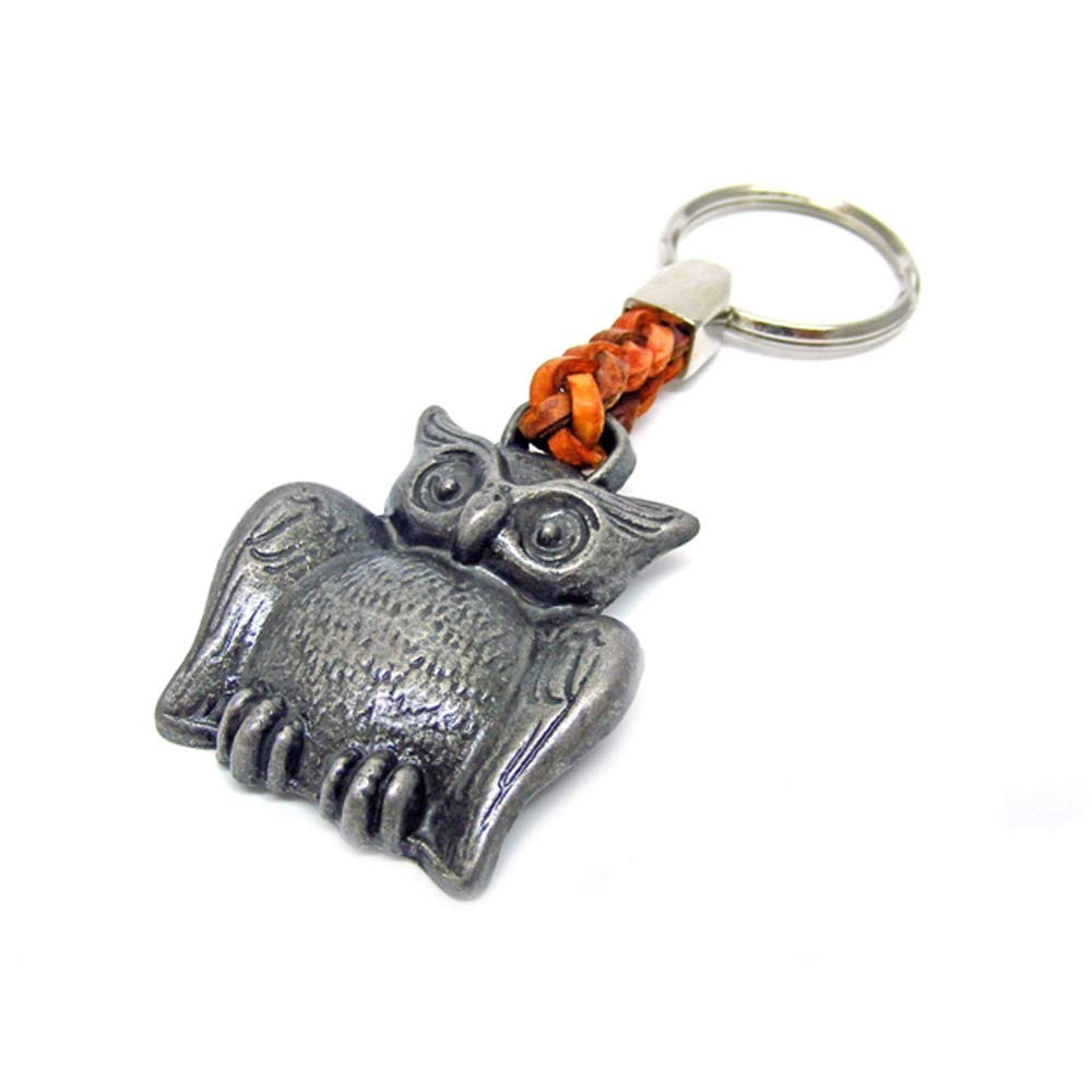 Key Ring Holder Pendant "Owl" on a Beautiful Leather Band, 7cm Plus Ring 2,5cm