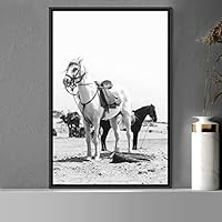 Framed Canvas Wall Art High Contrast Horse Animals Black and White Duotone Expressive Grey Horse Living Room Photography Rustic - 16x24 inches