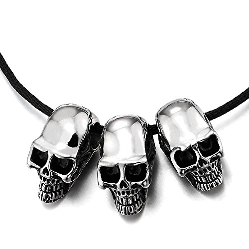 Three small skulls pendant necklace for men women, stee…