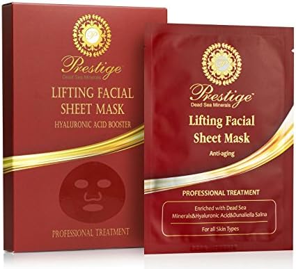 EveSkinCare Lifting Facial Sheet Mask Hyaluronic Acid Booster Professional Treatment Anti-Aging Face Slimming Enriched with Dead Sea Minerals Dunaliela Salina (5 Treatments) Prestige New Formula