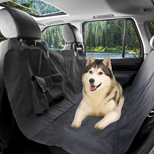 MCBOSON WaterProof Hammock Convertible Pet Seat Cover Perfect for Cars,SUVs and Trucks-Nonslip,Pocket,Quilted,Velcro Seatbelt Openings, Zipper,Extra Side Flaps, Machine Washable-With 2 Pockets