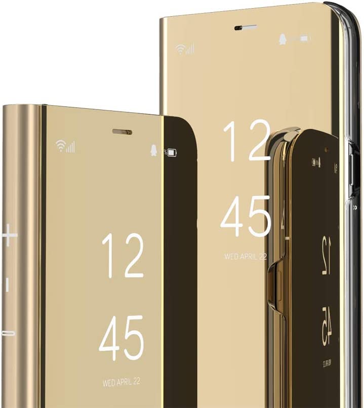 IMEIKONST Compatible with iPhone 15 Pro Case, Mirror Design PC + PU Leather Bookstyle Makeup Clear View Window Stand Protective Flip Cover for iPhone 15 Pro. Flip Mirror: Golden QH — image 1