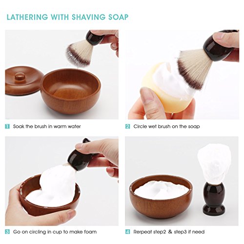Shave Lather Brush, Wooden Vintage Shave Mug with Lid, Old Fashion Shaving Kits Beard Shaving Soap Cream Bowl Container for Men, Traditional Wet Shaving Kit - Thumbnail 4